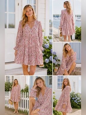 Tuckernuck Multicolor Floral Long Sleeve Dress Large